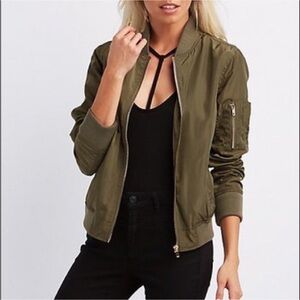 Charlotte Russe Olive Green Bomber Jacket 1X with Gold Hardware/Zippers